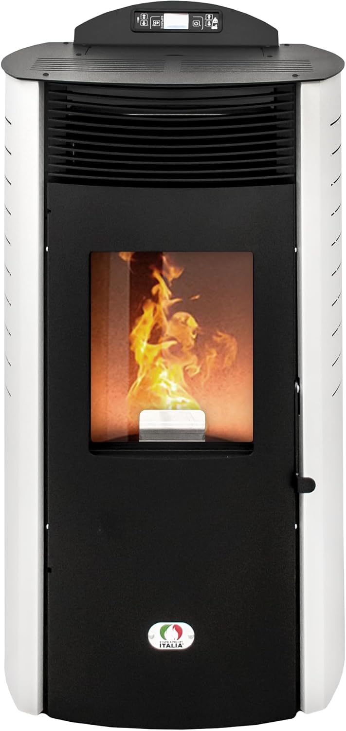 Pelletverwarmingssystem Stufe A Pellet Italia Siberia New 18 kW kanaliseerde WLAN – luchtoven, autonomie 30 uur, wit