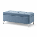 Sitzbank mit Stauraum, Samt, Metall, Blau, 120x45x45 cm