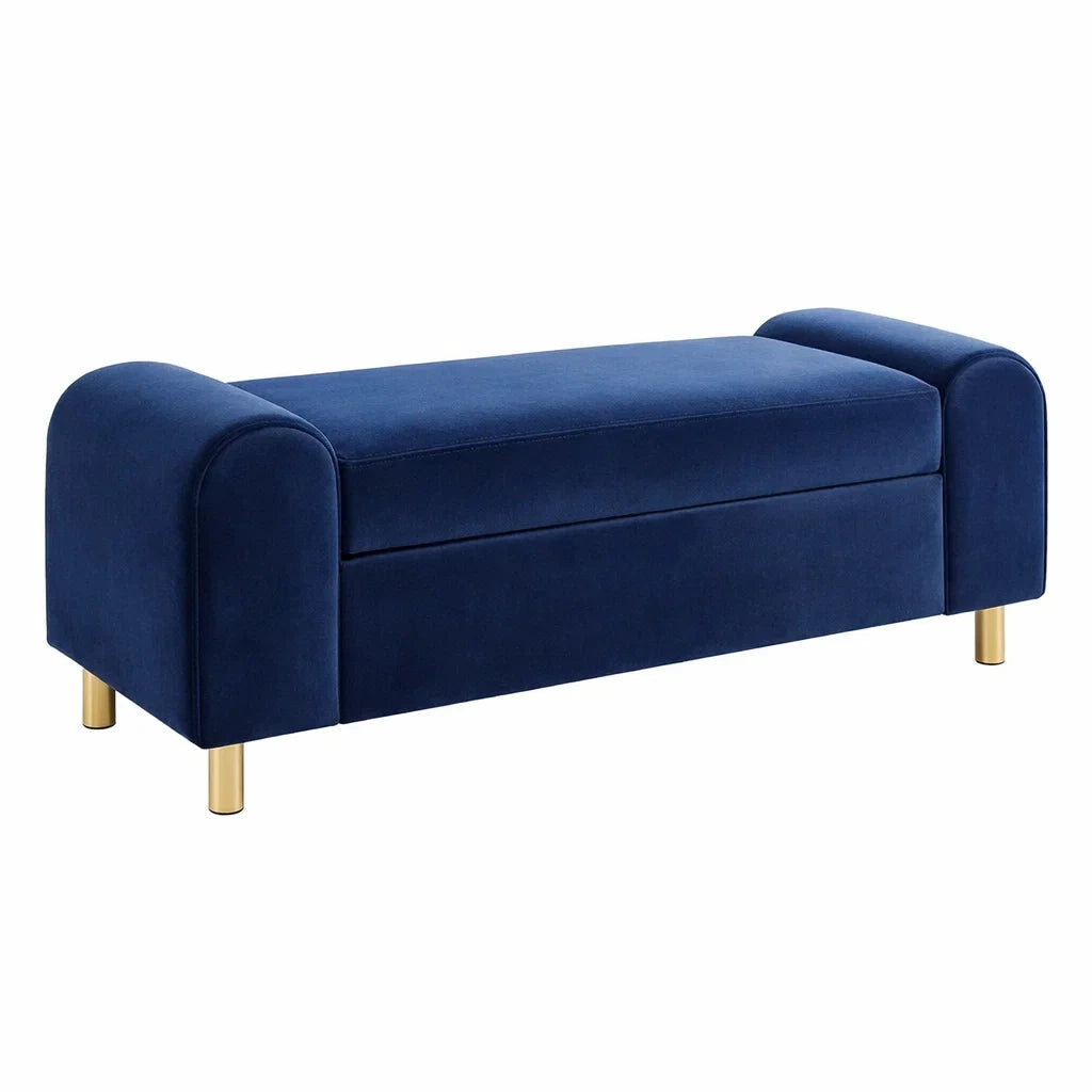 Samt Polsterbank Blau mit Metallbeinen