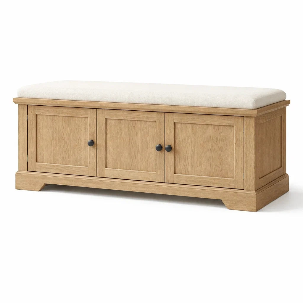 Eiche Holzbank mit Stauraum und Polsterung 120x40x45 cm