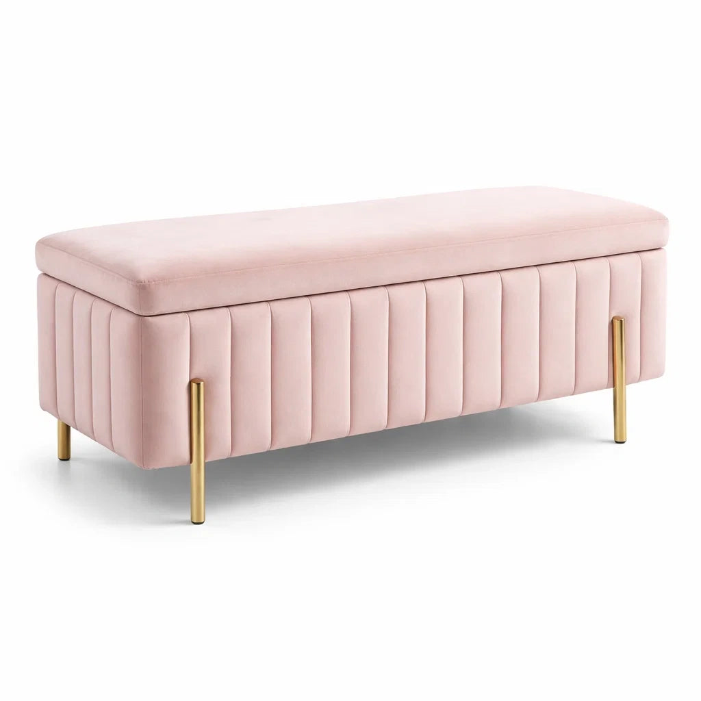 Polsterbank aus Samt mit Metallbeinen in Rosa 120cm