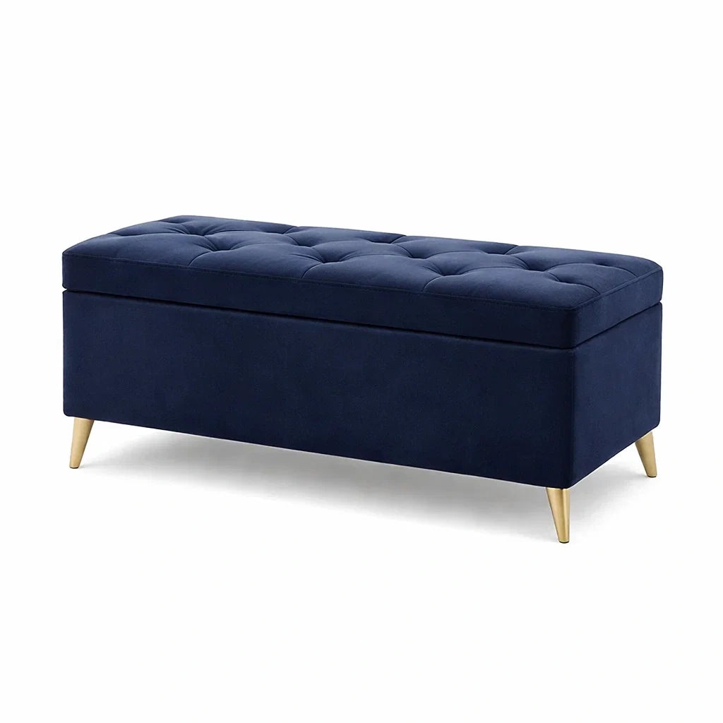 Blau Samt Sitzbank mit Stauraum und Metallbeine