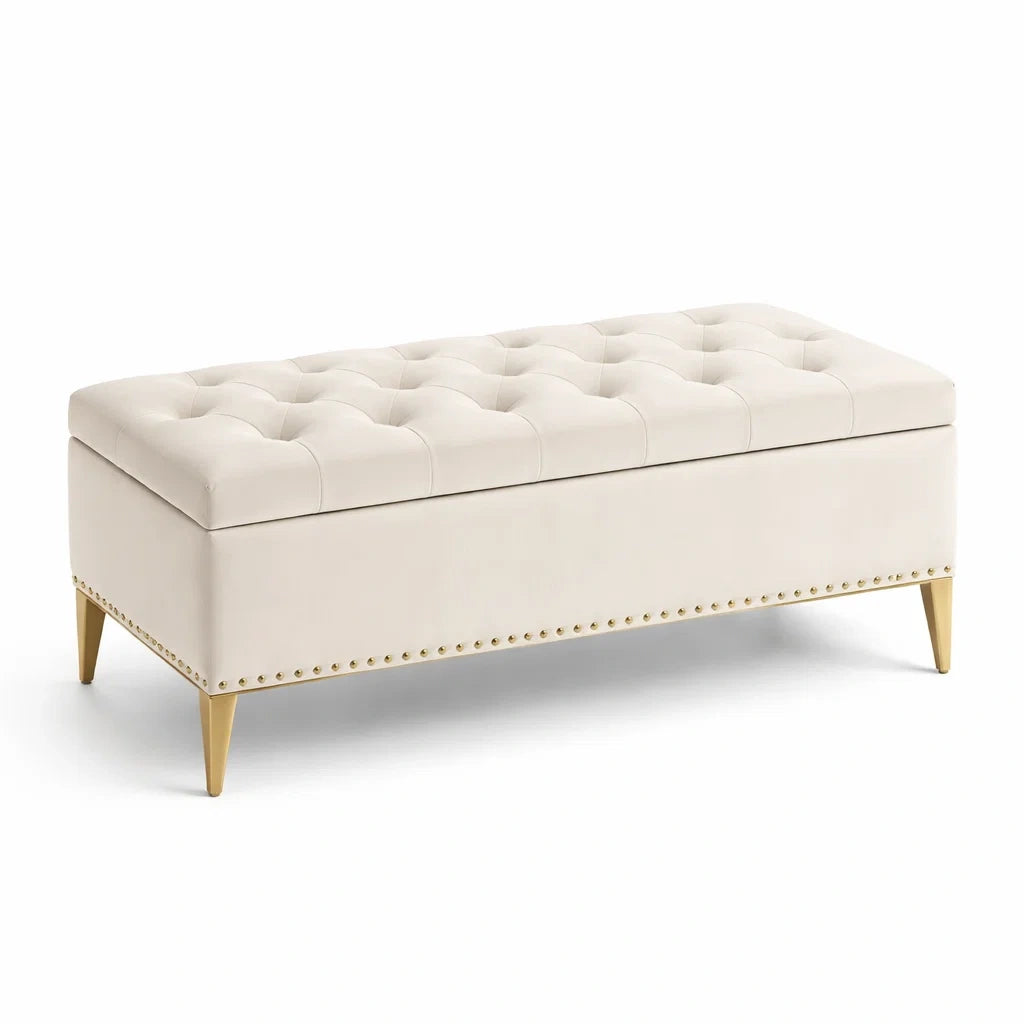 Sitzbank mit Stauraum Kunstleder Creme 120 x 45 x 45 cm