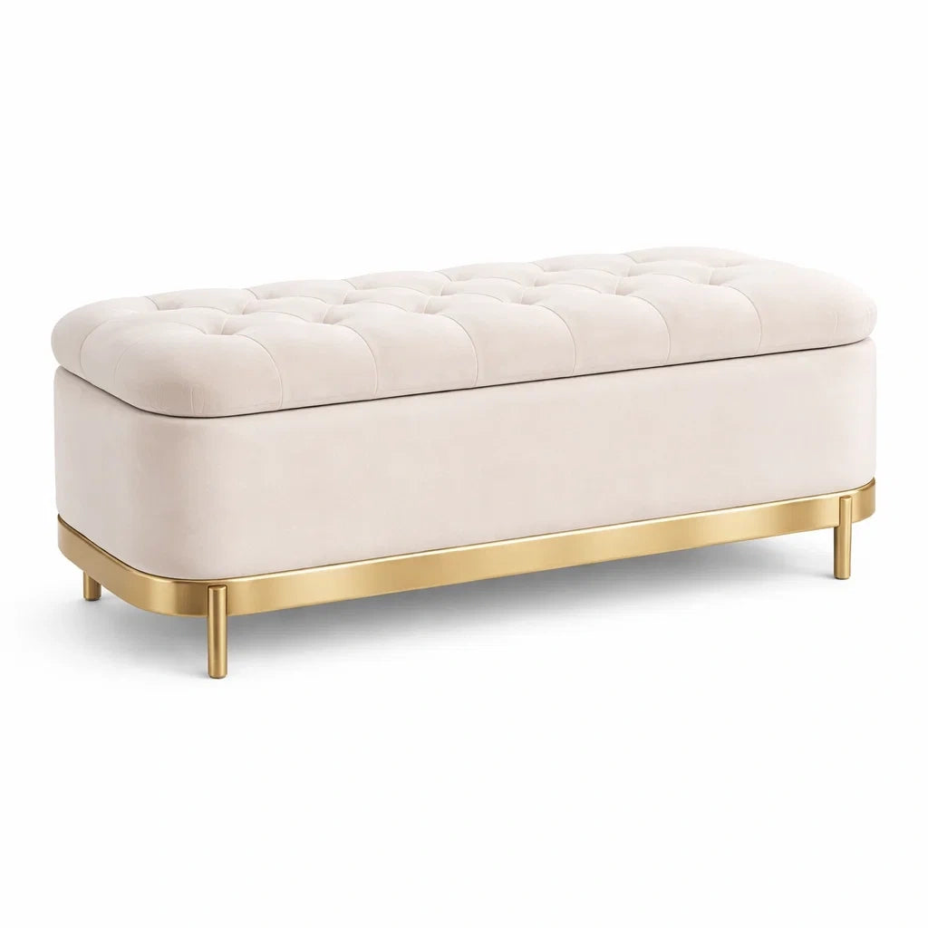 Sitzbank mit Stauraum Cremeweiß Samt Metallfuß 120x40x45 cm