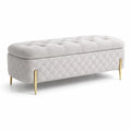 Velours Sitzbank Beige mit Stauraum und Metallbeinen