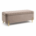 Samtbank mit Stauraum Beige Goldene Metallbeine 120x40x45 cm