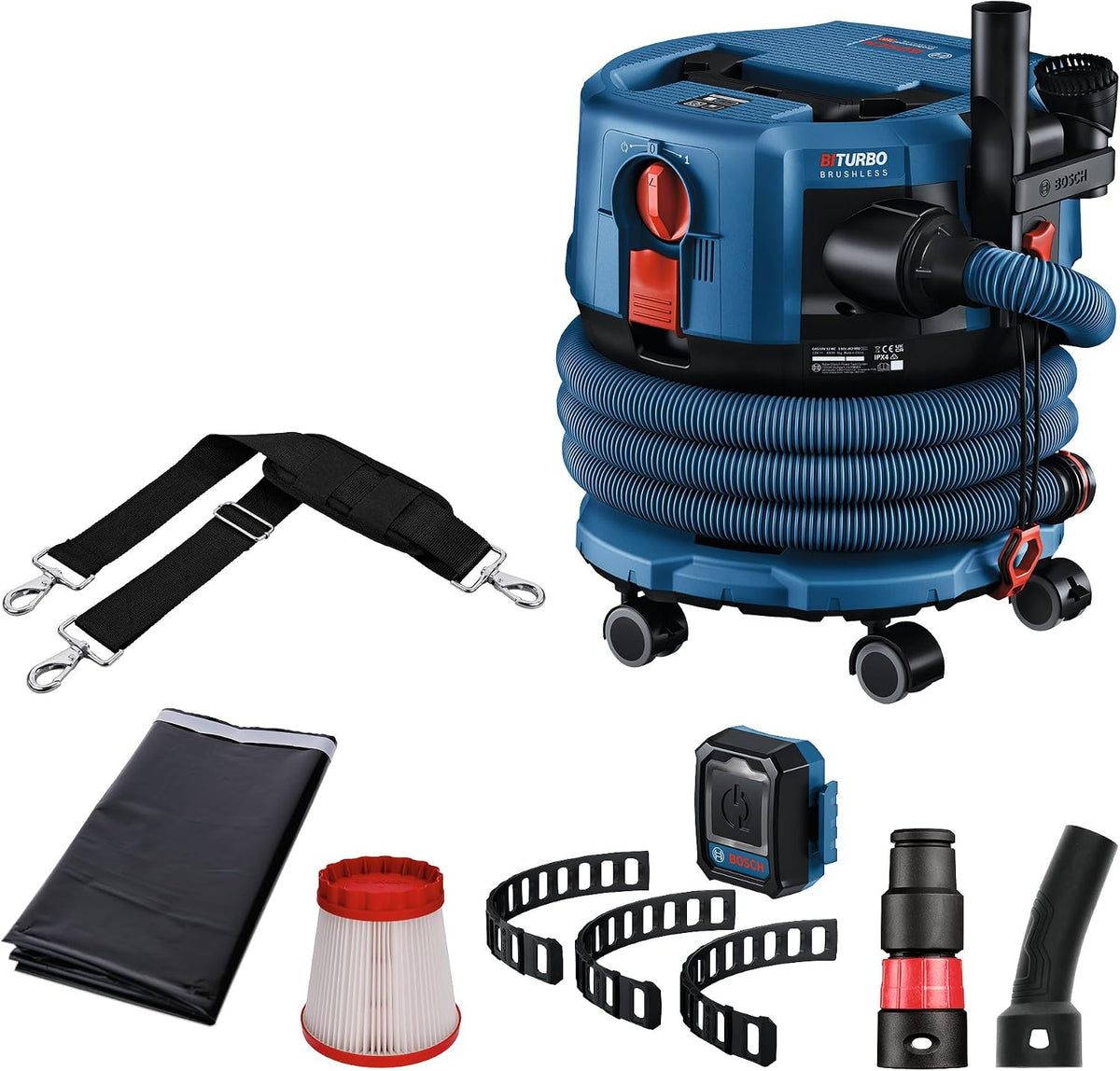 Steelstofzuiger Bosch Professional 18V System Draadloze Stofzuiger GAS 18V-12 MC (M-klasse, incl. GCT 30-42, 3 x flexibele rubberen band, HEPA-filter