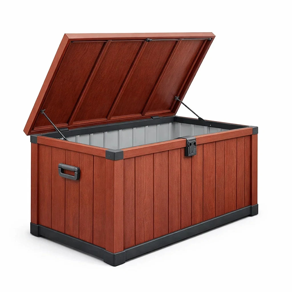 Garten-Aufbewahrungsbox Holzoptik Polypropylen Rotbraun/Schwarz