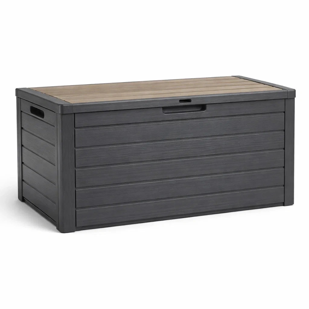 Gartentruhe Polypropylen Anthrazit Holzoptik 117x45x57 cm