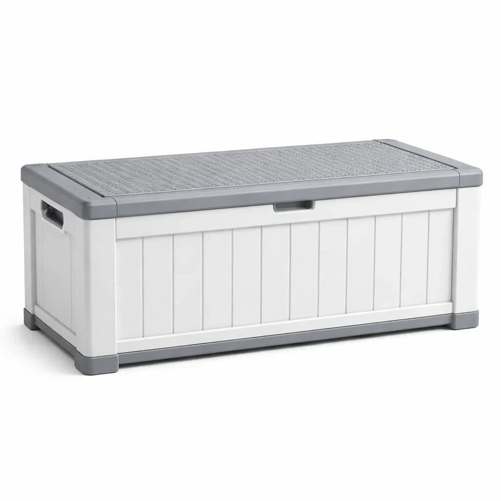 Kunststoff Aufbewahrungsbox Sitzbank Weiß/Grau 120x45x55 cm