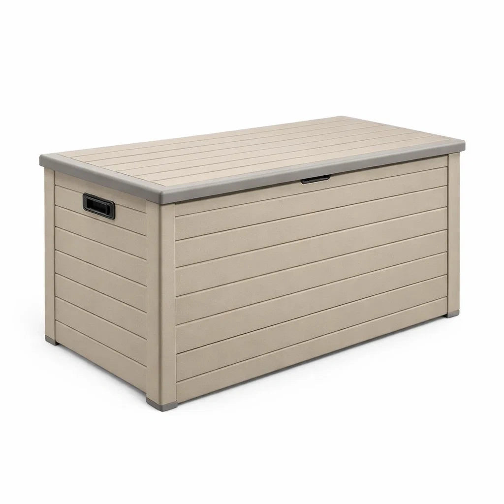 Garten-Aufbewahrungstruhe Kunststoff Beige 124cm x 54cm x 58cm