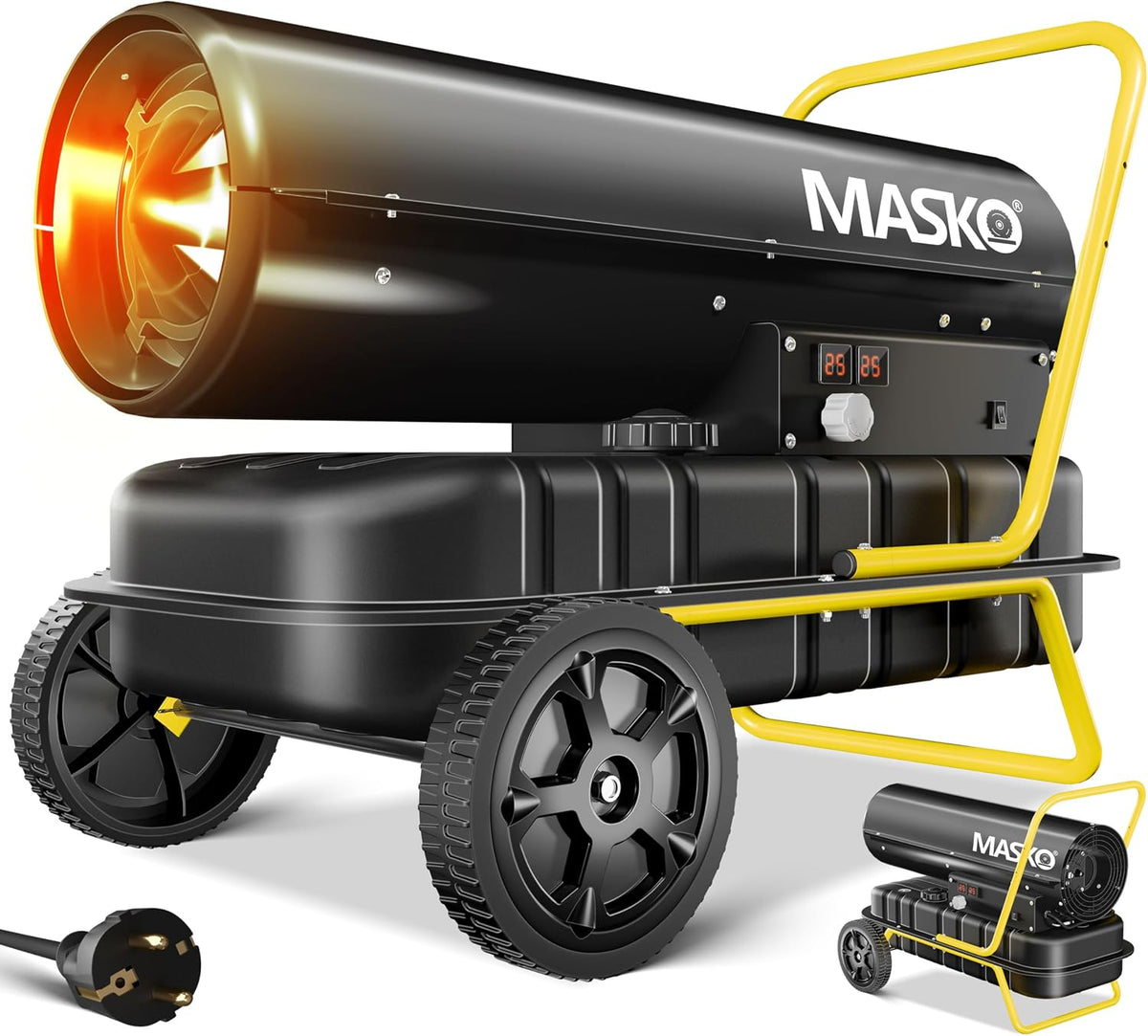 Masko Elektrische kachel Verwarmingskanon 30 kW diesel bouwverwarming, met thermostaat olieverwarming luchtstroom 750 m3/h/uur zwart roestvrij staal
