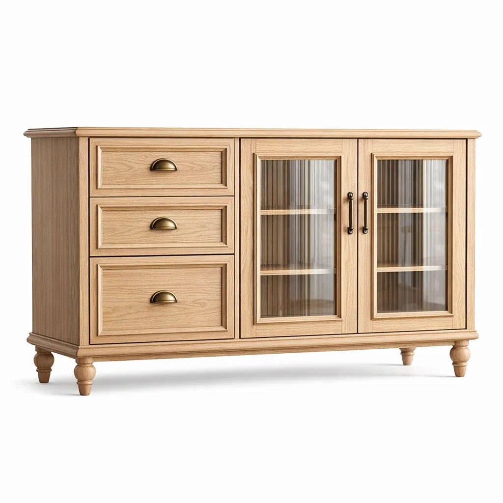 Eichenholz-Sideboard mit Klarglastüren und Schubladen