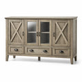 Sideboard Massivholz und Glas Grau 145x45x90 cm