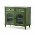 Grünes Holz-Sideboard mit geriffelten Glastüren und Schubladen