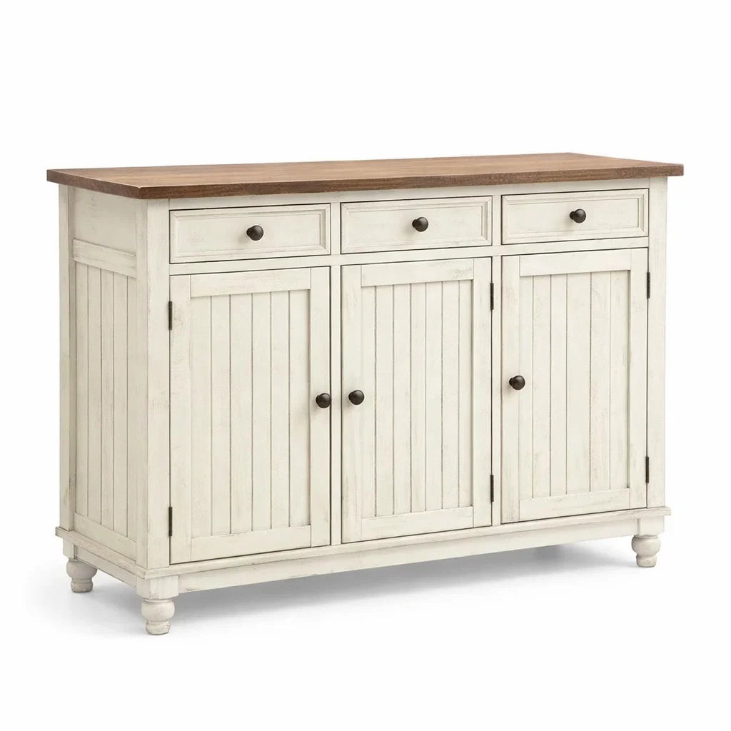 Kiefernholz Sideboard mit 3 Türen und 3 Schubladen Weiß/Braun