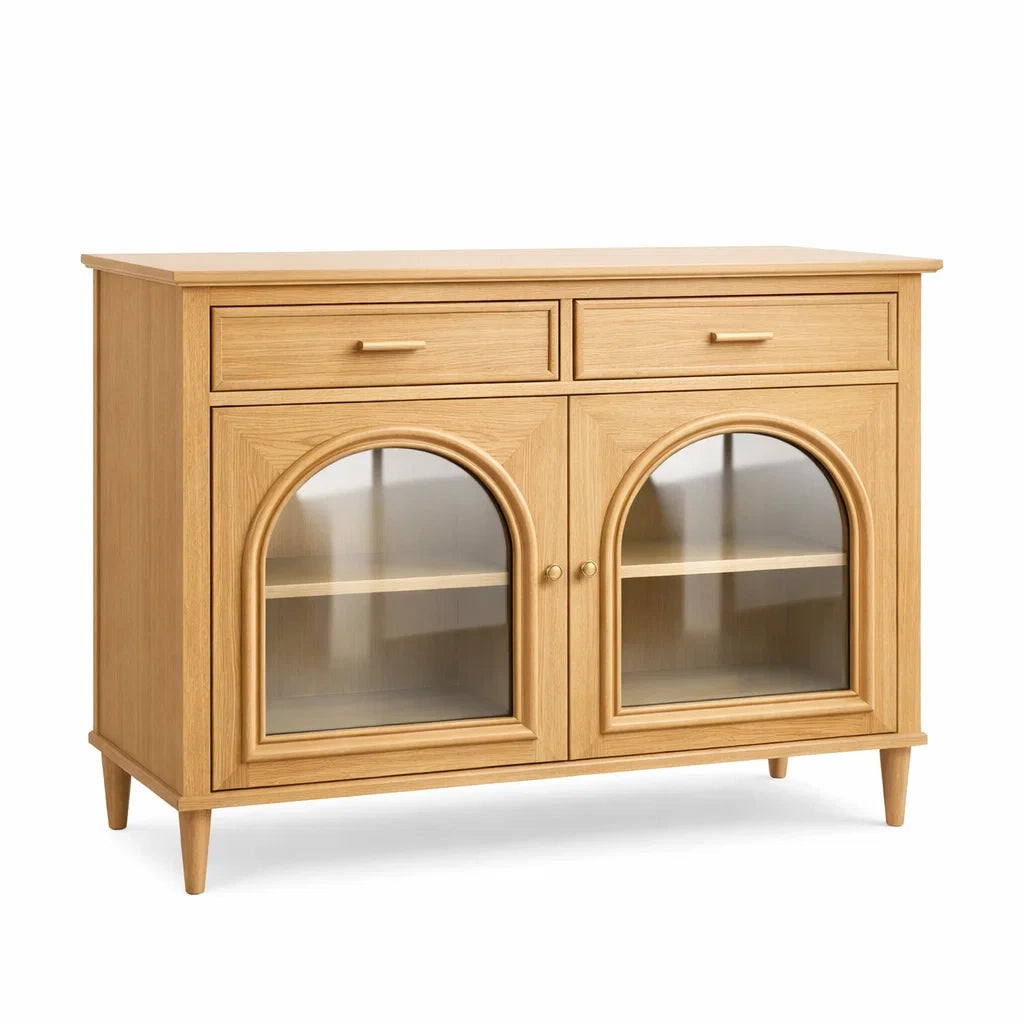 Eichenholz-Sideboard mit Glastüren und 2 Schubladen