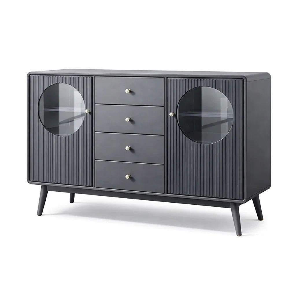 Sideboard MDF Gehärtetes Glas Schwarz 4 Schubladen 2 Türen 120x40x80 cm