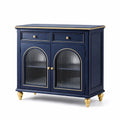 Holz Sideboard mit Glasfronten und Schubladen in Blau und Gold