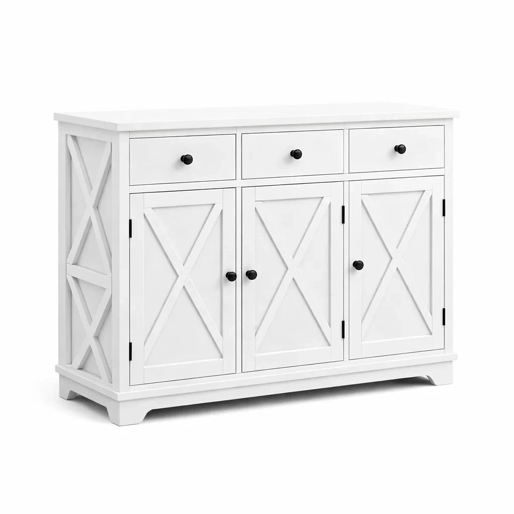 Weißes MDF-Sideboard mit 3 Schubladen und 3 Türen