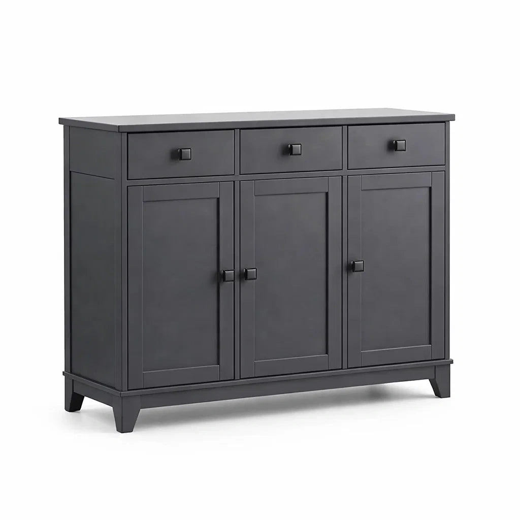Sideboard Schrank MDF Dunkelgrau mit 3 Türen und 3 Schubladen