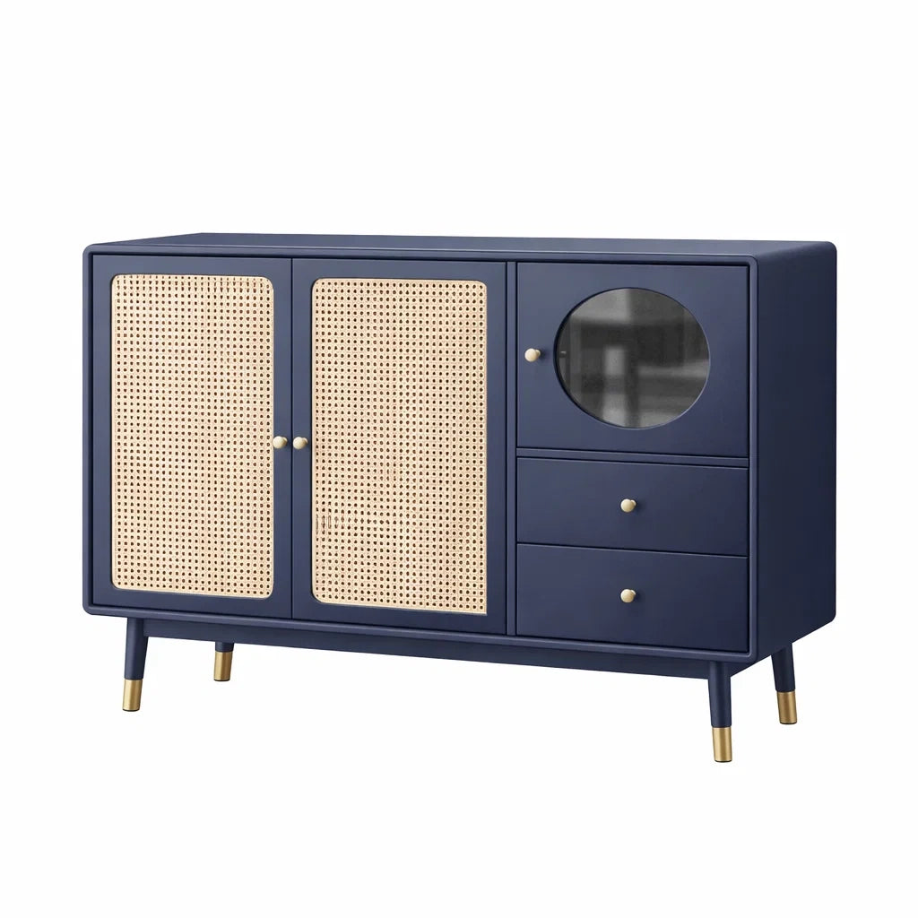 Sideboard aus MDF und Rattan mit Glastür 120x40x80cm