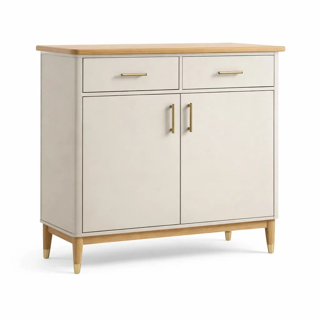Beigefarbene Kommode aus Holz und MDF mit zwei Türen 90x35x80 cm