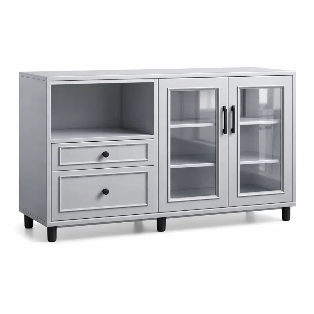 Sideboard mit Glastüren und Schubladen Grau MDF 120x75x40cm