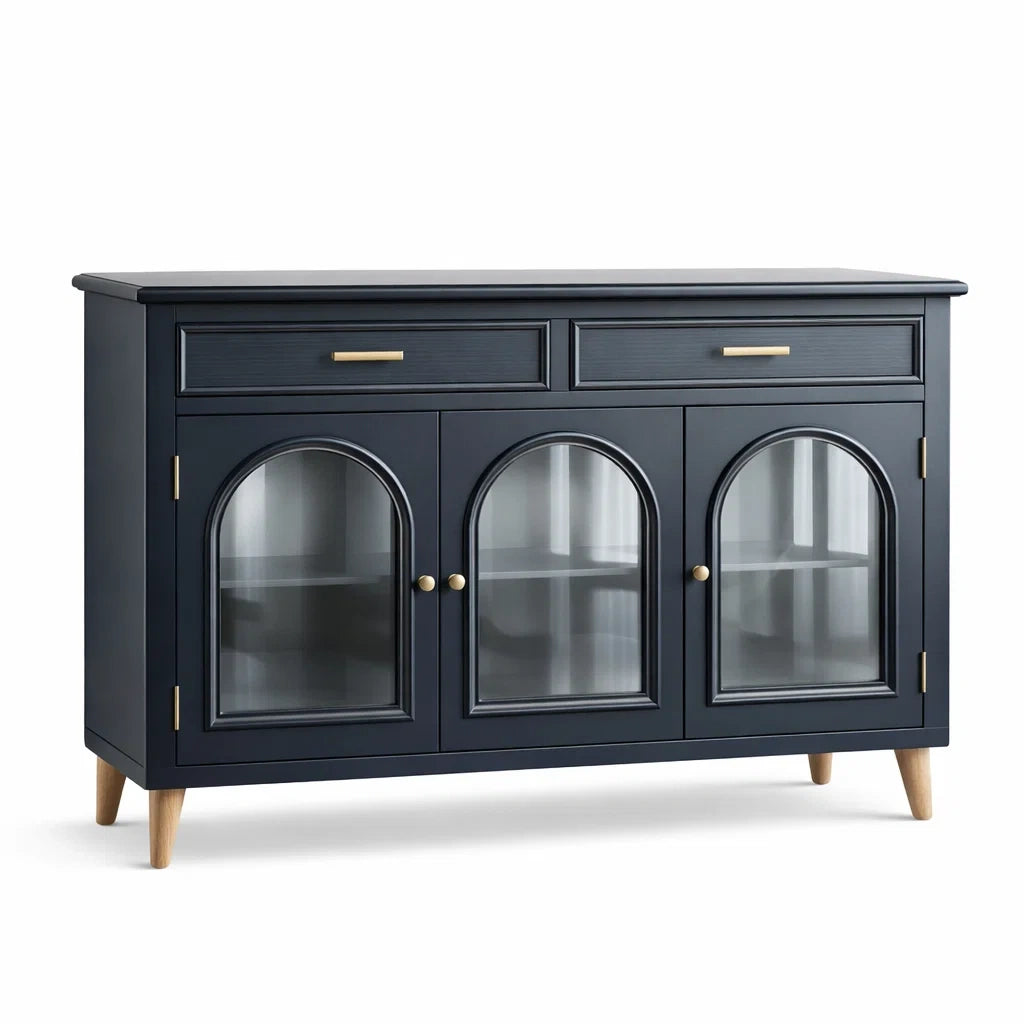 Sideboard Holz Blau Gehärtetes Glas Türen 120x40x85 cm