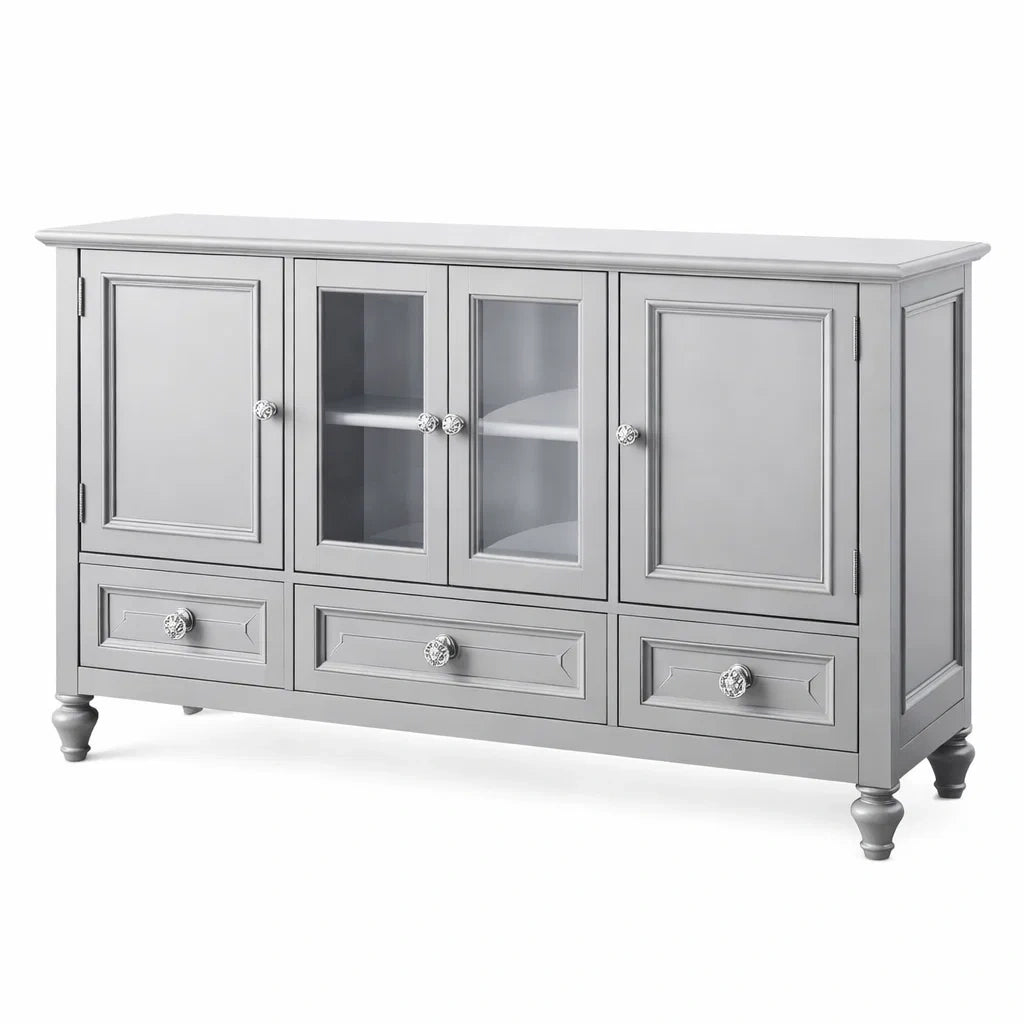 Graues Sideboard aus MDF und Glas 150x40x90 cm