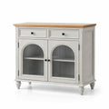 Sideboard aus MDF mit Holzplatte und gerillten Glastüren Grau 110x80x40 cm