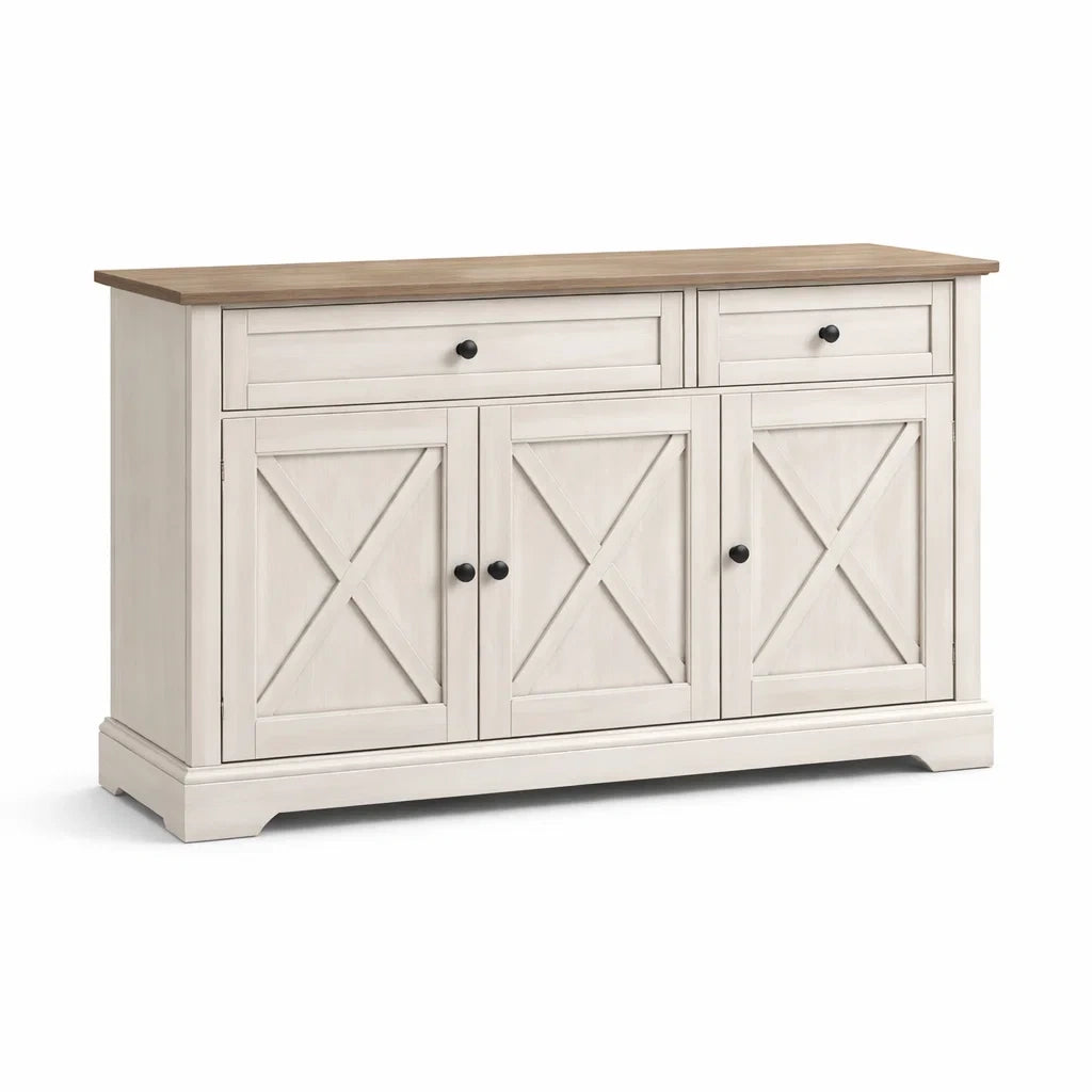 Sideboard Holz Weiß/Braun mit 3 Türen und 2 Schubladen