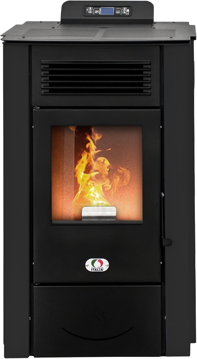Stufe A Pellet Italia Elektrische kachel Colorado Ventilatorkachel, 15 kW, autonomie 15 uur, efficiëntie 92%, verwarming 140 m2, zwart