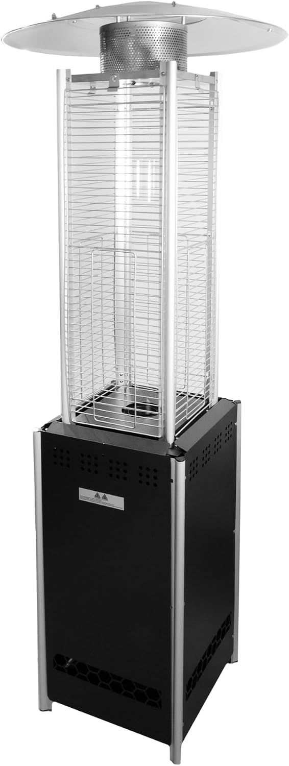 Lemodo Terrasverwarmer Warmtestraler, 9 kg pelletbunker, tot 5,5 uur branduur, met houtpellets, pellet-terrasverwarming, met glasbuis, reflectorscherm