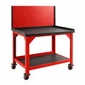 Stahlwerkbank mit Rollen Rot Schwarz 120x60x150 cm