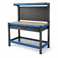 Metall-Werkbank mit MDF-Holzplatte, Blau/Schwarz, 120x60x150 cm