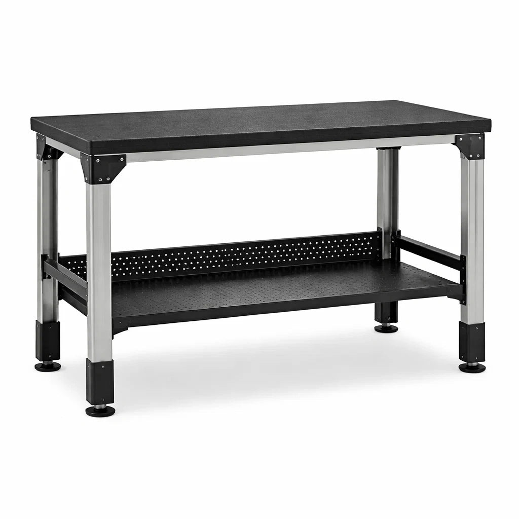 Werkbank Edelstahl Schwarz mit Regal 120x60x85 cm
