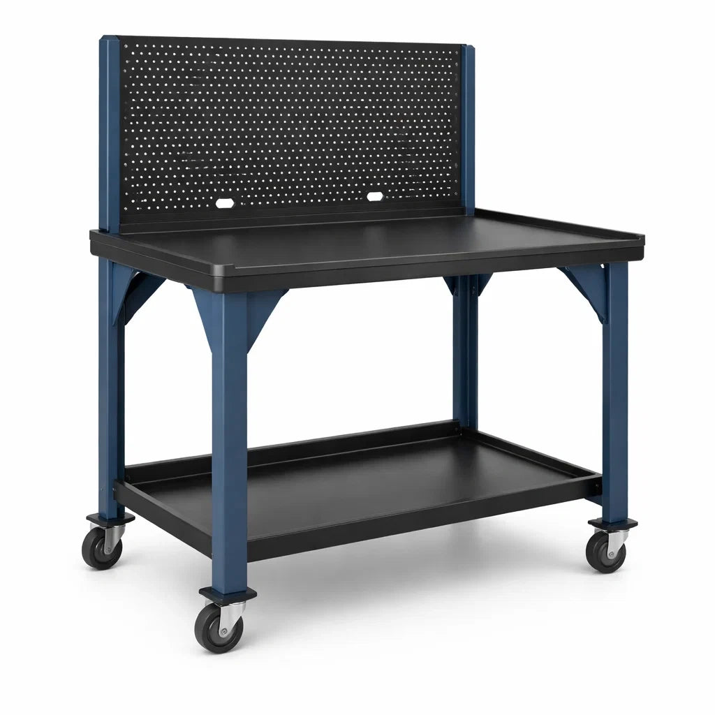 Metall-Werkbank mit Rollen, Ablage und Lochplatte 120x60x100cm