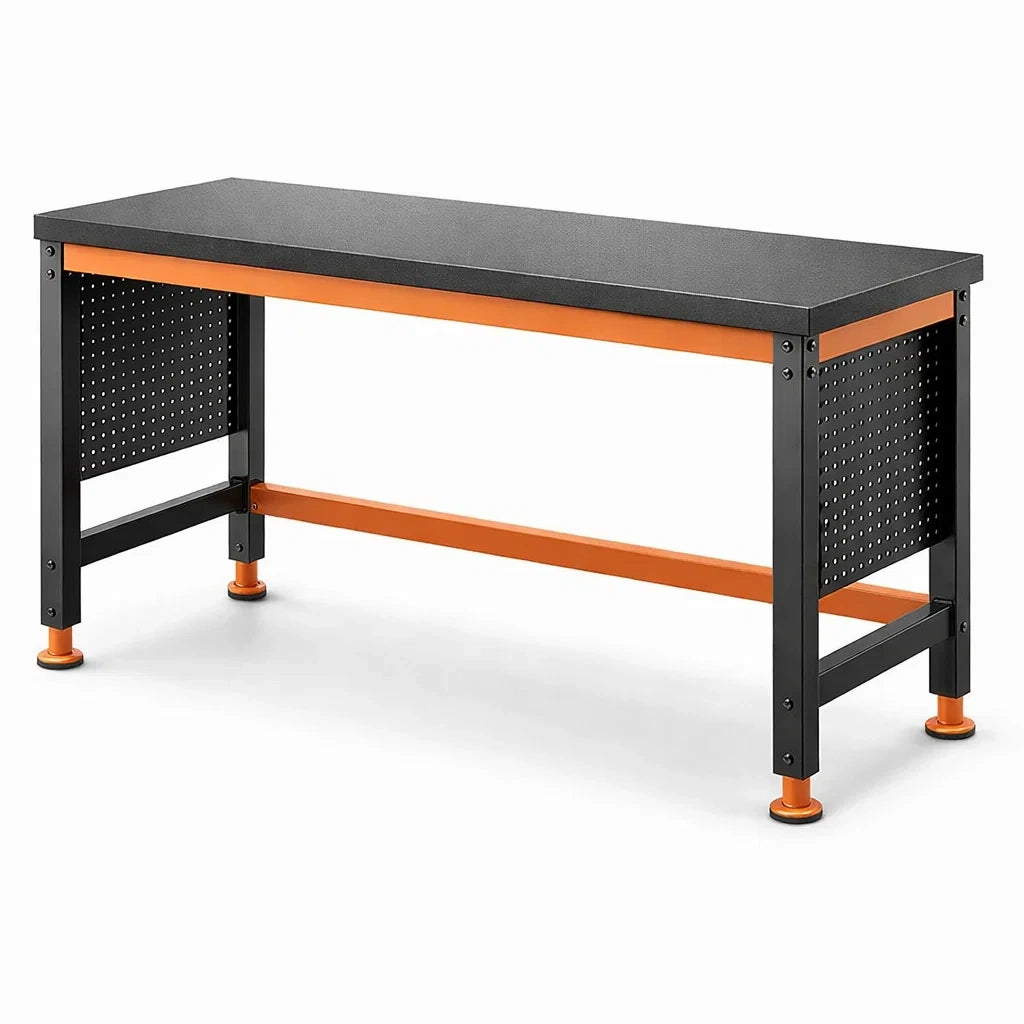 Arbeitstisch mit MDF-Platte und Stahlrahmen Schwarz/Orange