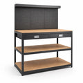 Werkbank mit Schubladen und Ablageböden MDF-Platten Stahlrahmen Schwarz/Naturholz 120x60x150 cm