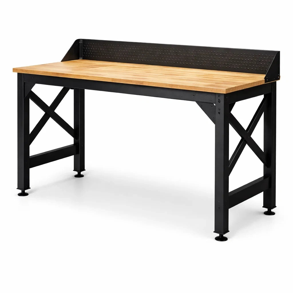 Werkbank aus Holz und Metall 120cm x 60cm x 90cm