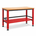 Werkbank mit Holzplatte und roten Stahlbeinen 120x60x90 cm
