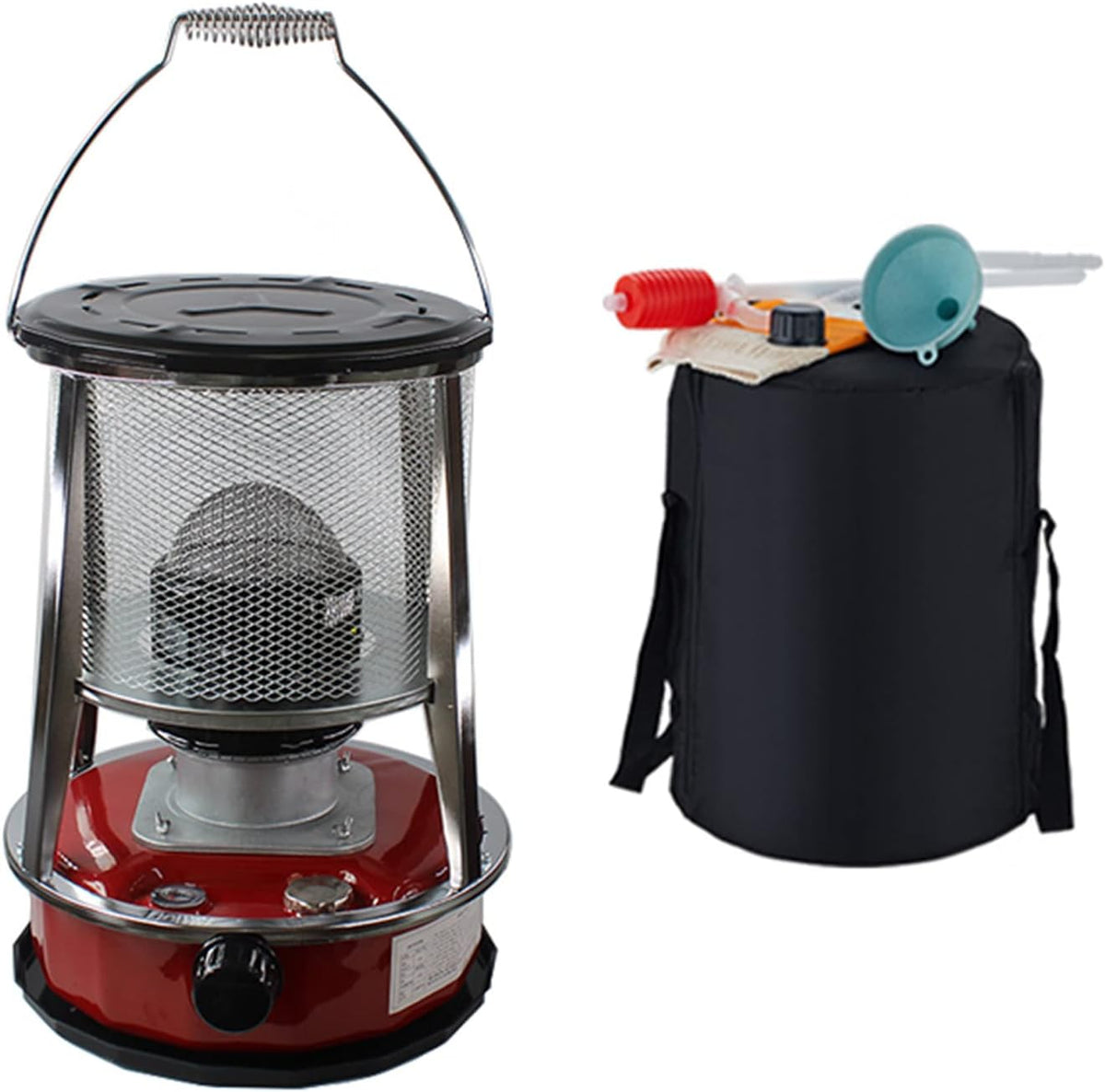 Suwooy Elektrische kachel Kerosine Binnen, Red-32×32×46cm, Zonder Elektriciteit, Draagbare Petroleumverwarmer, Mobiele Petroleum Heater, Met Lont