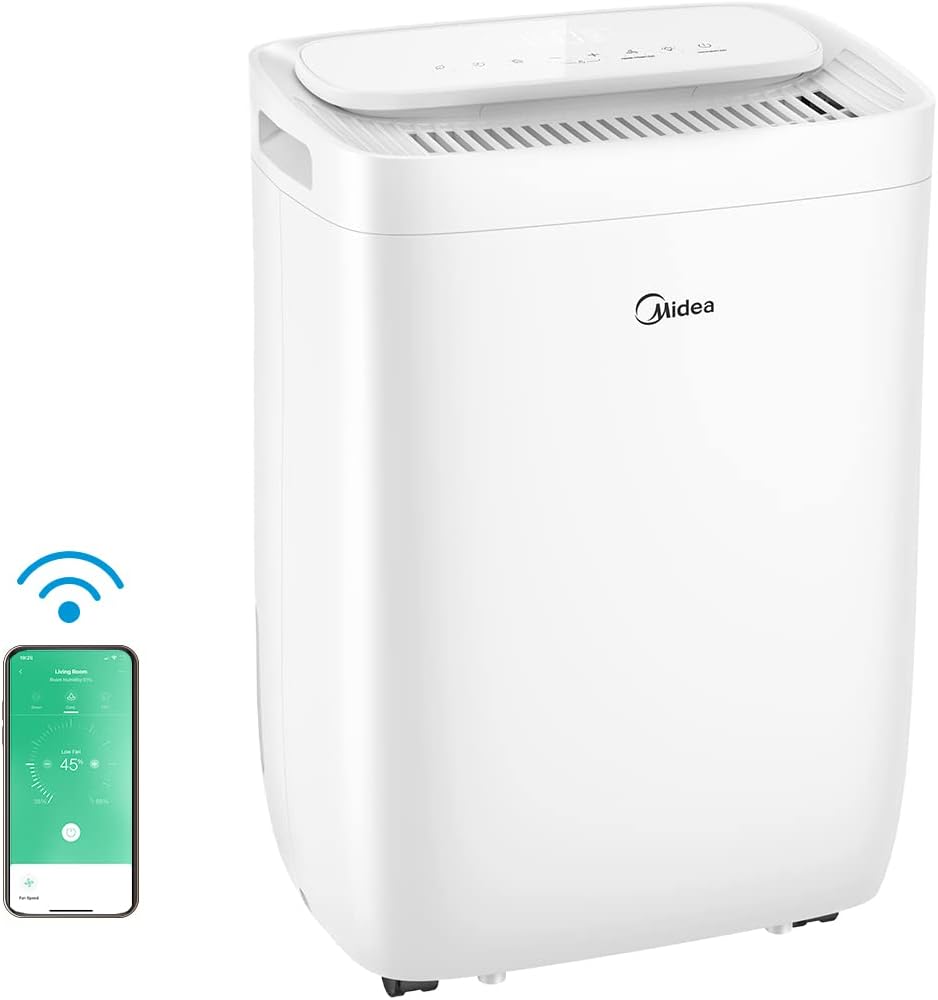 Midea Luchtontvochtiger 10 l/24 uur, Fresh Dry 10, wifi-bediening, HEPA-filter, luchtontvochtiger huis meeldauw