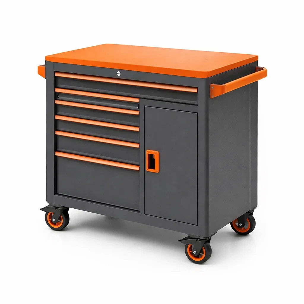 Stahl Werkzeugwagen mit Schubladen und Rollen Grau/Orange