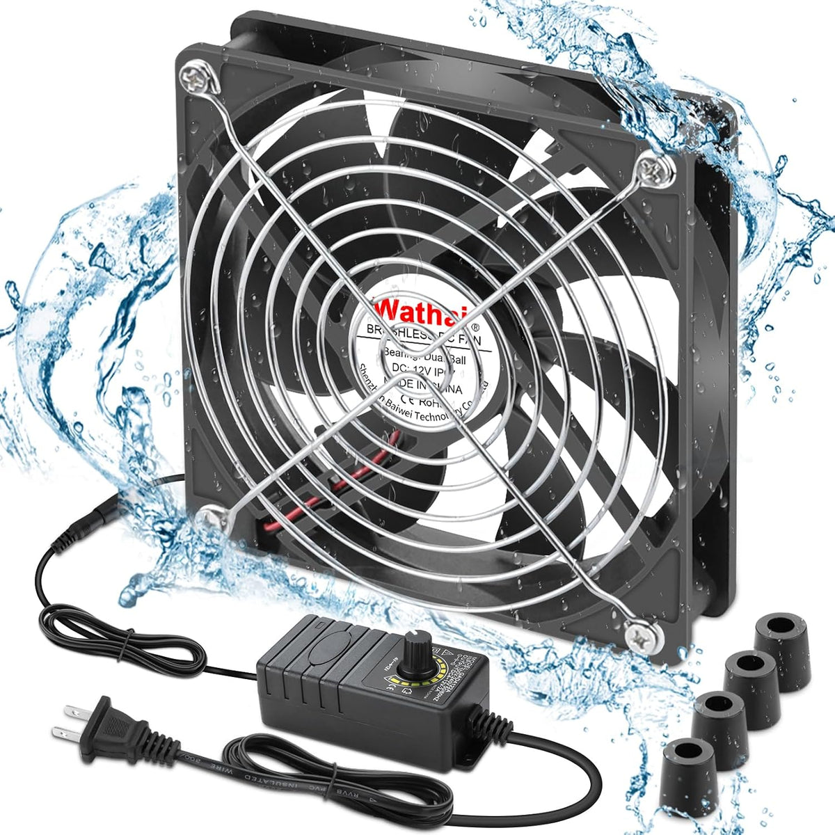 Wathai Ventilator 120mm x 25mm Waterdichte Kleine Doos IP67 12V Computer, met AC Plug Speed Controller 110v 120v 220v 240v, voor Biltong Box, Aquarium