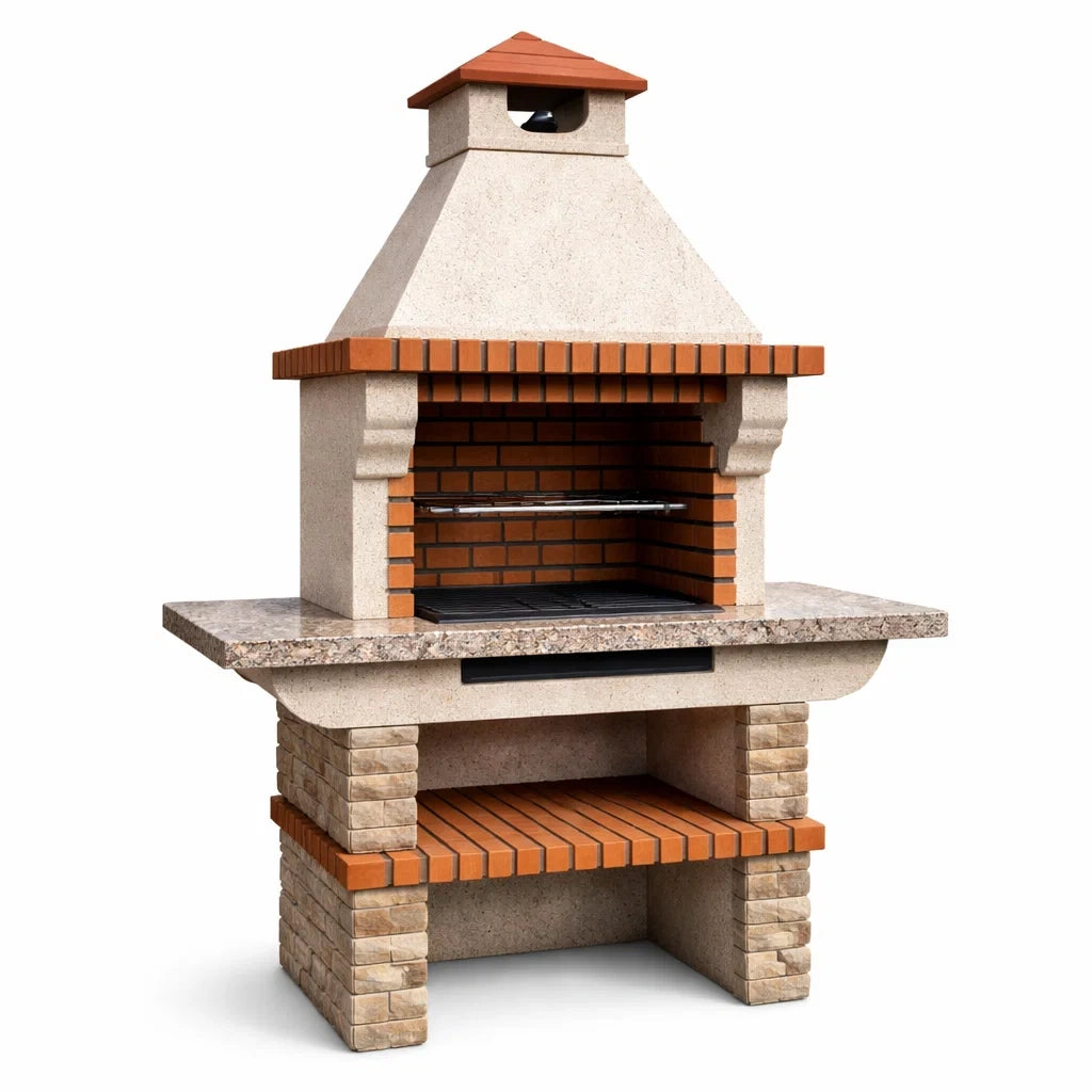 Betongrill mit Kamin aus Beton und Ziegel
