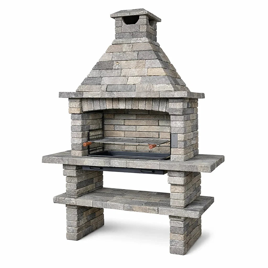 Gartengrill aus Stein Grau 200x180x70cm