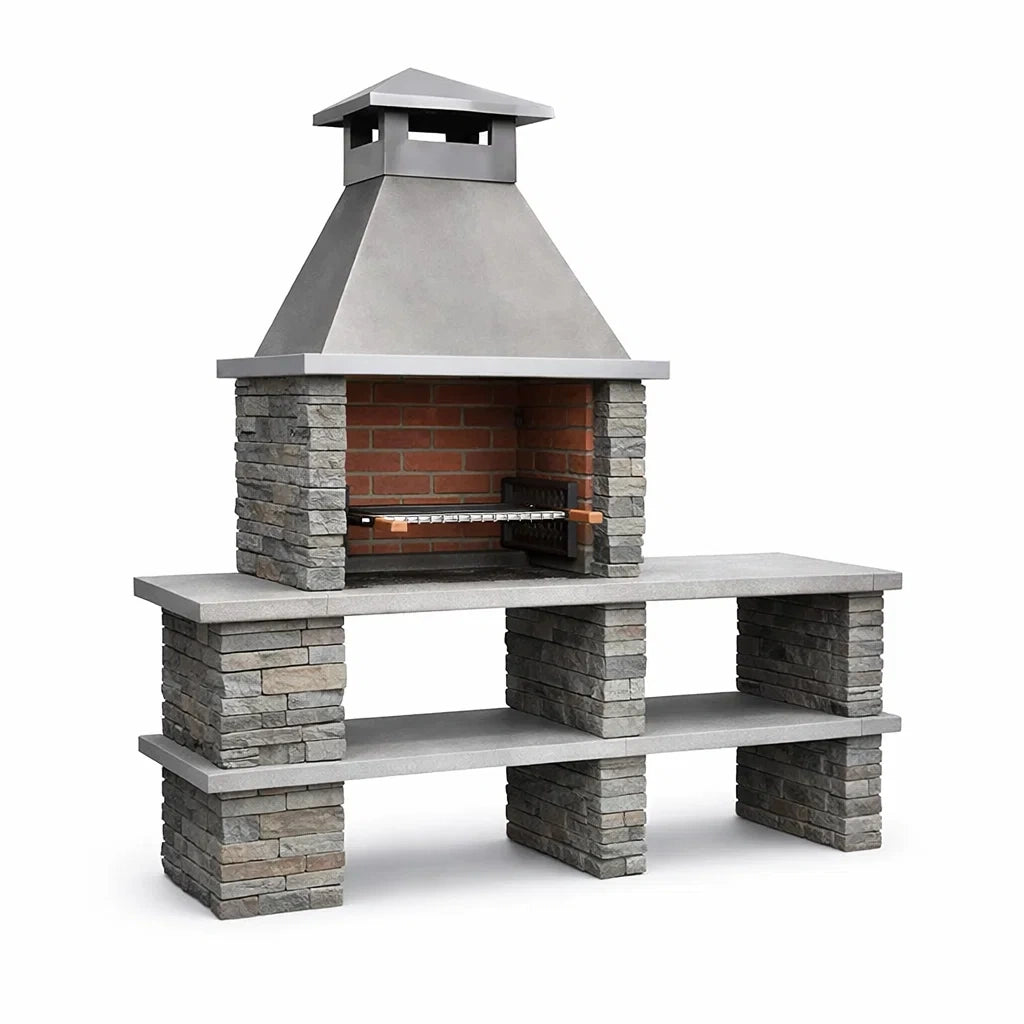 Stein- und Backstein-Außengrill mit Schornstein