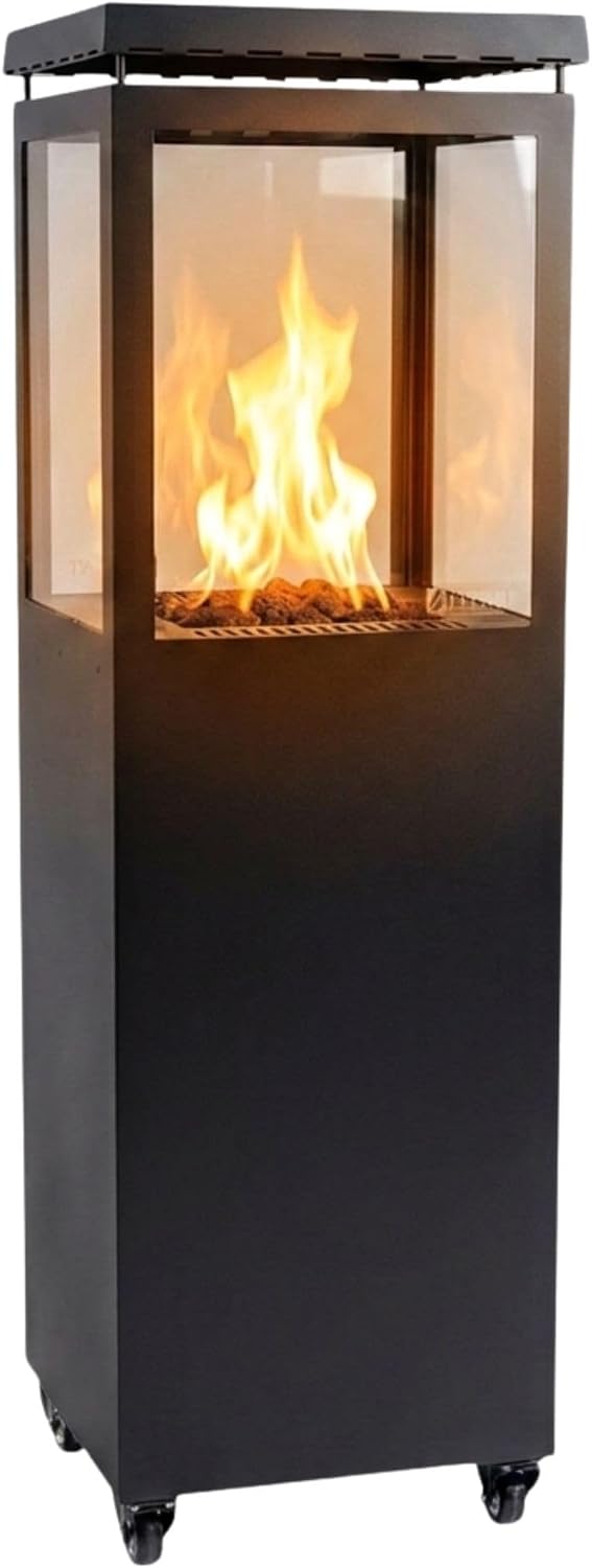 Elektrische kachel HEAT Outdoor Living Utevarme Gashaard, 6,5 kW, 40 x 28 x 132 cm, stijlvolle terrasverwarmer op gas (zwart), voor terras, staal